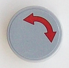 Lego Tile, Round 2 x 2 with Bottom Stud Holder with Red Curved Arrow Double on Light Bluish Gray Background Pattern (Sticker) - Set 60098