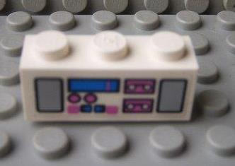 Lego Brick 1 x 3 with Radio and Dual Cassette Pattern Dark Pink/Blue (Sticker) - Set 5848
