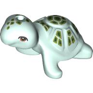 Lego Animal, Turtle with Brown Eyes and Olive Green/Dark Green Shell Print / Light Aqua