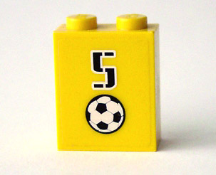 Lego Brick 1 x 2 x 2 with Inside Axle Holder with Number  5 and Soccer Ball (Football) Pattern (Sticker) - Set 3424 / Yellow