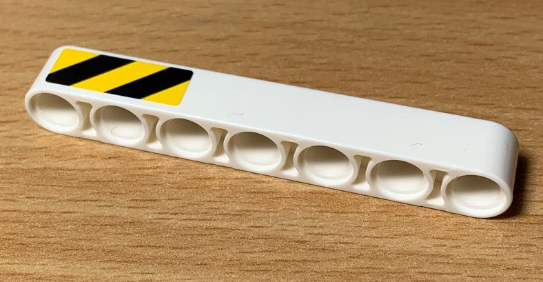 Lego Technic, Liftarm Thick 1 x 7 with Black and Yellow Danger Stripes Pattern Model Left Side (Sticker) - Set 42078
