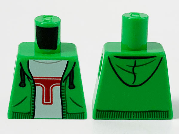 Lego Torso Hoodie, White Shirt with Red Capital Letter T Pattern / Bright Green