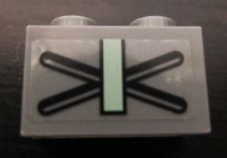 Lego Brick 1 x 2 with X and Sand Green Bar Pattern (Sticker)
