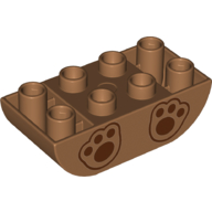 Lego Duplo Brick 2 x 4 Curved Bottom with Bear Paws Print / Medium Nougat