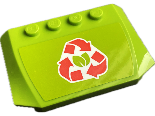 Lego Wedge 4 x 6 x 2/3 Triple Curved with Coral Recycling Arrows with Leaves on White Background Pattern (Sticker) - Set 41712