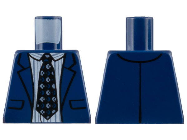 Lego Torso Suit Jacket over White Shirt with Sand Blue Pinstripes, Black Tie Pattern / Dark Blue