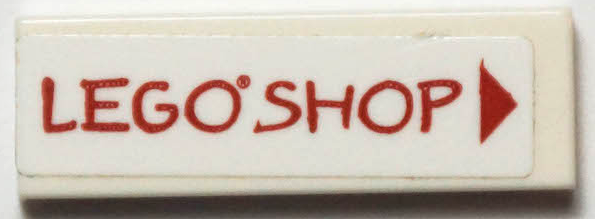 Lego Tile 1 x 3 with Red 'LEGO SHOP' and Triangle Pattern (Sticker) - Set 40346 / White