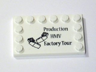 Lego Tile, Modified 4 x 6 with Studs on Edges with 'Production HMV Factory Tour' Pattern