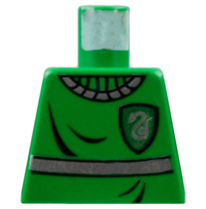 Lego Torso HP Slytherin Quidditch Uniform with Silver Stripe, Ribbed Collar and Snake on Dark Green Badge Pattern / Green