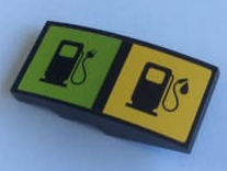 Lego Slope, Curved 4 x 2 with Electric Charging Point and Gas / Fuel Pump Pattern (Sticker) - Set 60132 / Black