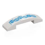 Lego Brick Curved 4 x 1 Double, No Studs with Medium Azure Rounds, Stripes, 'HERBIE' Print / White