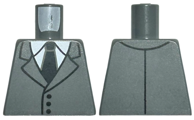 Lego Torso Suit Jacket with 3 Buttons over White Shirt, Black Tie Pattern / Dark Bluish Gray