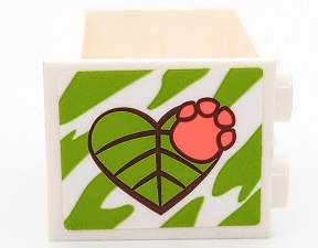 Lego Container, Cupboard 2 x 3 x 2 - Hollow Studs with Lime Heart Shaped Leaf and Coral Paw Print Pattern (Sticker) - Set 41432 / White