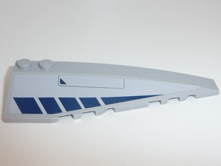 Lego Wedge 10 x 3 Right with Dark Blue Hatch and Trim Pattern (Sticker) - Set 8128 / Light Bluish Gray