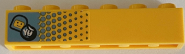 Lego Brick 1 x 6 with Medium Azure Gradient Dots, Astronaut Head and 'Y!' Pattern Model Left Side (Sticker) - Set 71475 / Bright Light Orange