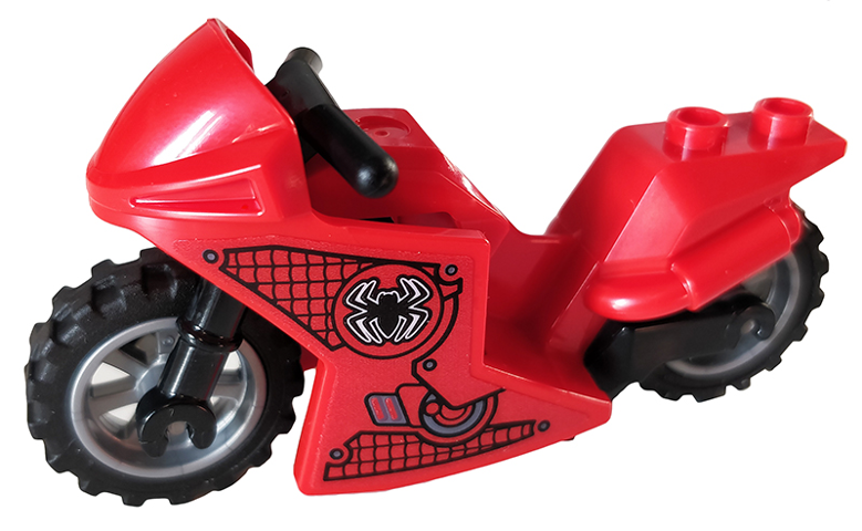 Lego Motorcycle Sport Bike with Black Frame, Flat Silver Wheels and Black Handlebars with Spider-Man Logo Pattern on Both Sides (Stickers) - Set 76175