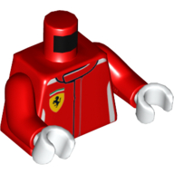 Lego Torso Racing Jacket with White Trim and Ferrari Logo Print, Red Arms, White Hands
