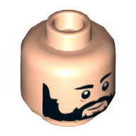 Lego Minifig Head Temmin 'Snap' Wexley, Beard Black Full, Eyebrows, White Pupils, Medium Nougat Lines Under Eyes and Chin Print / Light Nougat