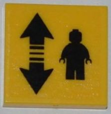 Lego Tile 2 x 2 with Black Double Arrow and Minifigure Pattern (Sticker) - Set 3368 / Yellow