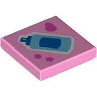 Lego Tile 2 x 2 with Blue and Bright Light Blue Spray Bottle Print / Bright Pink