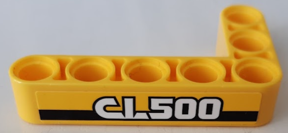 Lego Technic, Liftarm, Modified Bent Thick L-Shape 3 x 5 with 'CL500' on Black Stripe Pattern Model Left Side (Sticker) - Set 42121