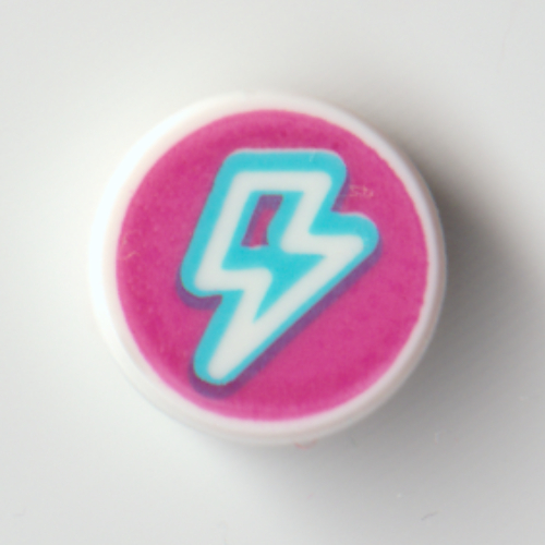 Lego Tile Round 1 x 1 with Medium Azure Lightning Bolt on Magenta Background Print