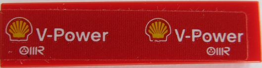 Lego Tile 1 x 4 with White 'V-Power', Shell Logo and 'IIR' Pattern (Sticker) - Set 75879 / Red