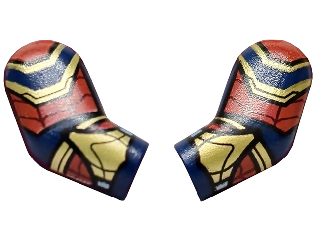 Lego Arm, (Matching Left and Right) Pair with Gold and Red Armor, Dark Red Webs Pattern / Dark Blue