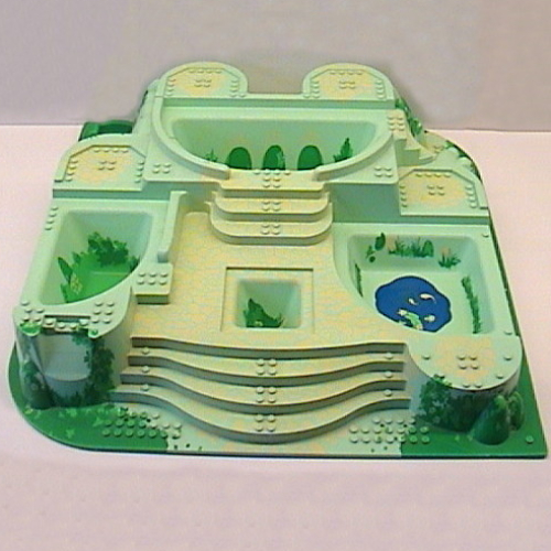 Lego Baseplate Raised 48 x 48 with Staircases and Pits with Yellow Cobblestone and Green Ivy Print / Light Green