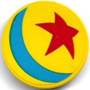 Lego Tile, Round 3 x 3 with Ball with Red Star and Dark Azure Stripe Pattern (Sticker) - Set 40774 / Yellow