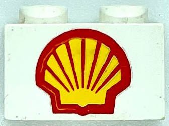 Lego Brick 1 x 2 with Large Shell Logo Pattern - Debossed Print