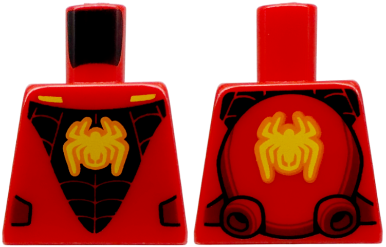 Lego Torso Yellow Spider on Black Panel with Web, Dark Red Side Panels Pattern (Miles Morales) / Red