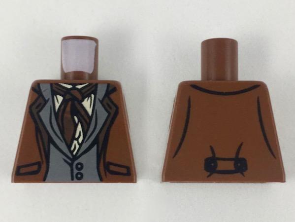 Lego Torso Harry Potter Suit, Dark Bluish Gray Vest, Dark Brown Ascot, Tan Shirt Pattern / Reddish Brown