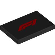 Lego Tile 2 x 3 with Red 'F1' Print / Black