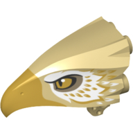 Lego Animal Body Part, Bird Head Upper Jaw with Metallic Gold Beak and White and Metallic Gold Feathers Print (Thunderbird) / Tan