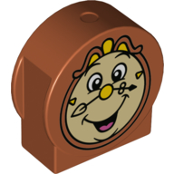 Lego Duplo Brick 1 x 3 x 2 Round Top, Cut Away Sides with Cogsworth Clock Face Print / Dark Orange