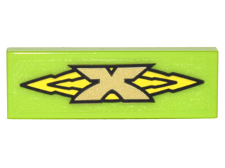 Lego Tile 1 x 3 with Gold 'X' Logo on Yellow Arrows Pattern (Sticker) - Set 70620