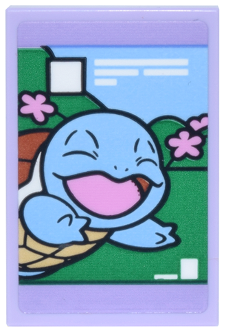 Lego Tile 2 x 3 with Pokémon Squirtle, Green Landscape, Bright Pink Flowers, Bright Light Blue Sky and White Squares and Lines Pattern (Sticker) - Set 40887