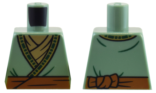 Lego Torso Robe with Dark Green and Gold Trim and Dark Orange Belt over Dark Tan Shirt Pattern / Sand Green