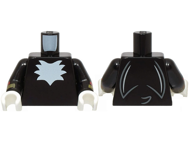 Lego Torso with White Chest Fur and Light Bluish Gray Tail on Back Pattern / Black Arms with Red Cuffs and Gold Bracelets Pattern / White Hands