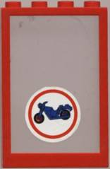 Lego Window 1 x 4 x 5 with Fixed Glass and Blue Motorcycle and Red Circle Pattern (Sticker) - Set 6373