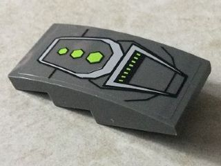 Lego Slope, Curved 4 x 2 with 3 Lime Hexagons and White Borders Pattern (Sticker) - Set 76016 / Dark Bluish Gray