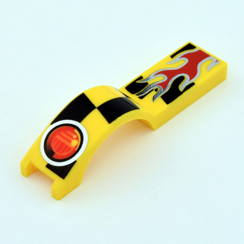 Lego Wheel Arch, Mudguard 1 x 4 1/2 with Flame and Red Taillight Print / Yellow