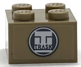 Lego Brick 2 x 2 with 'TRASK' Logo Pattern (Sticker) - Set 76294 / Dark Tan