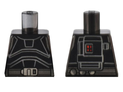 Lego Torso SW Armor with Light Bluish Gray Outlines, Dark Bluish Gray Belt, Silver Buckle, and Backpack with Red Lights Pattern / Black