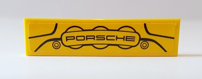 Lego Tile 1 x 4 with Black 'PORSCHE' on Brake Caliper Pattern (Sticker) - Set 42056 / Yellow