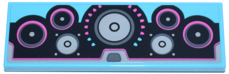 Lego Tile 2 x 6 with Black Panel with Dark Bluish Gray, Light Bluish Gray and Dark Pink Circle Speakers Pattern (Sticker) - Set 72038
