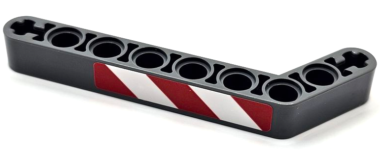 Lego Technic, Liftarm, Modified Bent Thick 1 x 9 (7 - 3) with Red and White Danger Stripes Pattern Model Right Side (Sticker) - Set 42068