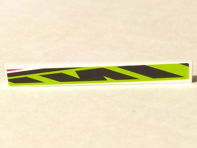 Lego Tile 1 x 8 with Short Black and Red Lines on Lime Background Pattern Model Right Side (Sticker) - Set 8897 / White