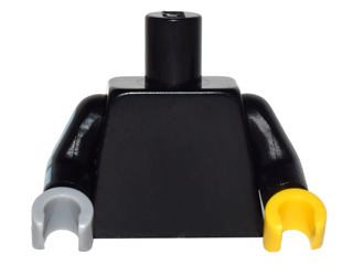Lego Torso Plain / Black Arm Left / Black Arm Right with Silver Mechanical Pattern / Yellow Hand Left / Light Bluish Gray Hand Right